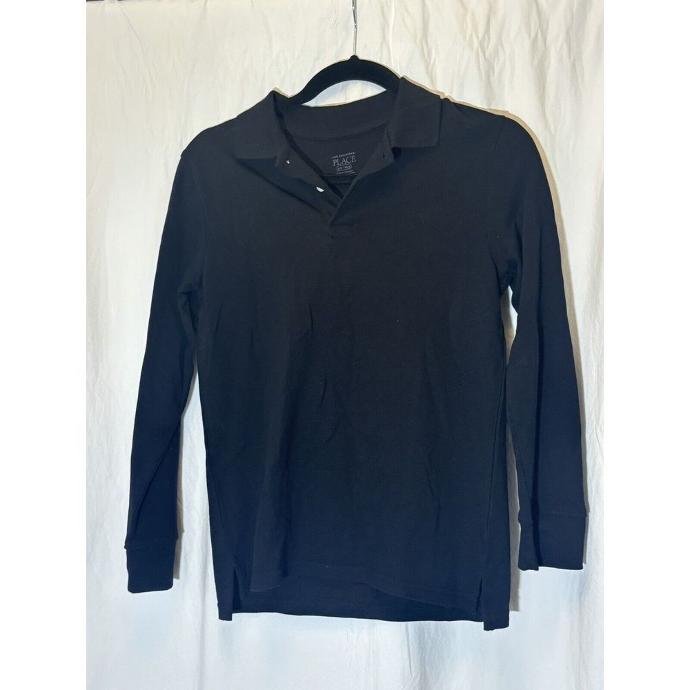 The Childrens Place Boys Size L 10/12 Polo Shirt Black Long Sleeve‎ EUC B15